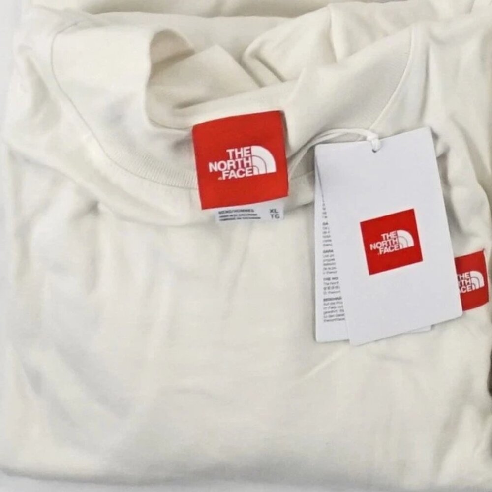 The North Face Mens TNF Red Box Logo Long-Sleeve Tee in White Dune Oversized Fit - Picture 8 of 11